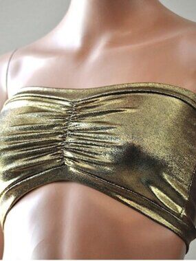 Metallic BRONZE Tube top Swim Strapless Bikini fitness lined top Ruched Crop Top